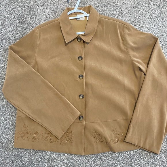 Koret Petite Toffee Camel Blazer Fall Beaded Embroidery Light Jacket Size Large - Picture 12 of 13